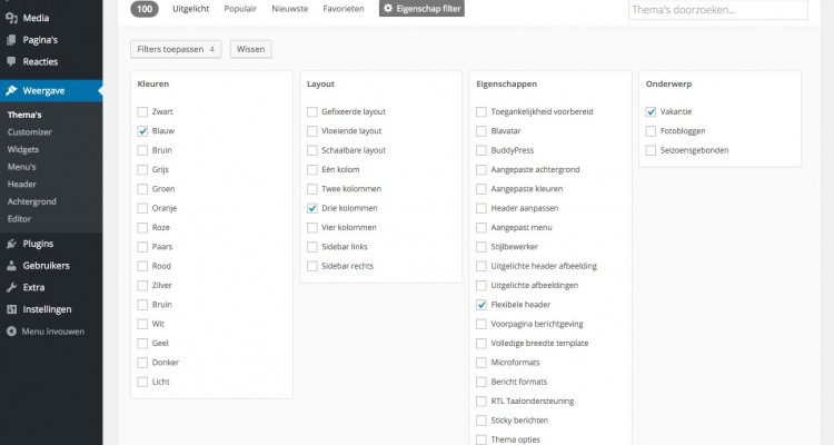 WordPress thema filter