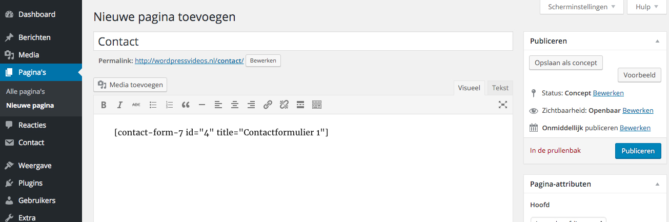WordPress shortcode plaatsen