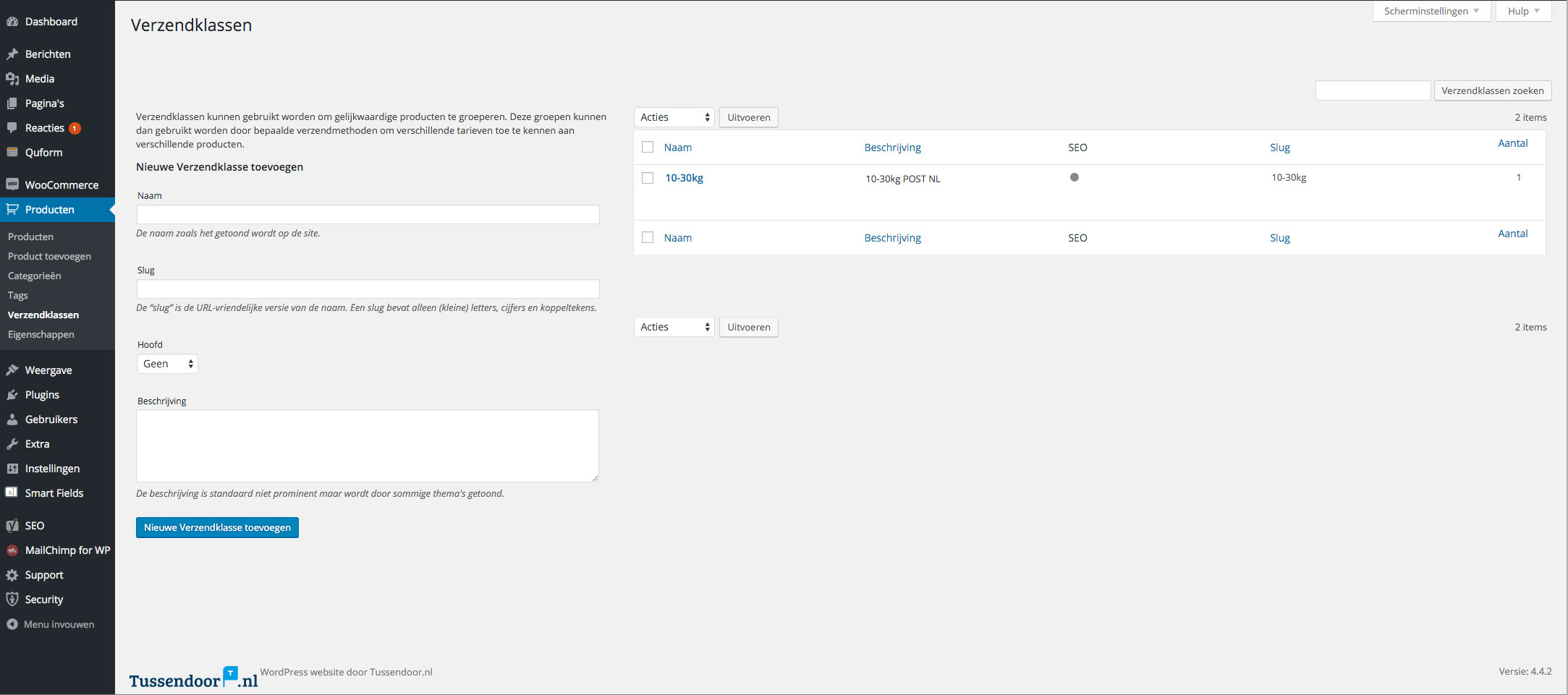 Woocommerce verzendklasse