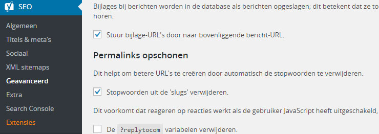 Attachment url doorsturen Yoast SEO